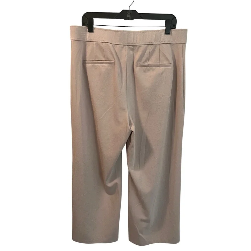 LOFT Curvy Dress Pants 16P Wide Leg Khaki Knit Pull On Gold Buttons Office - Picture 2 of 8